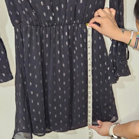 Collective Concepts Black Silver Dot Chiffon Mini Dress Medium Sheer Boho Party - Picture 7 of 8